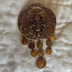 VTG Arthur Pepper ART Fleur de Lis and Coin Brooch